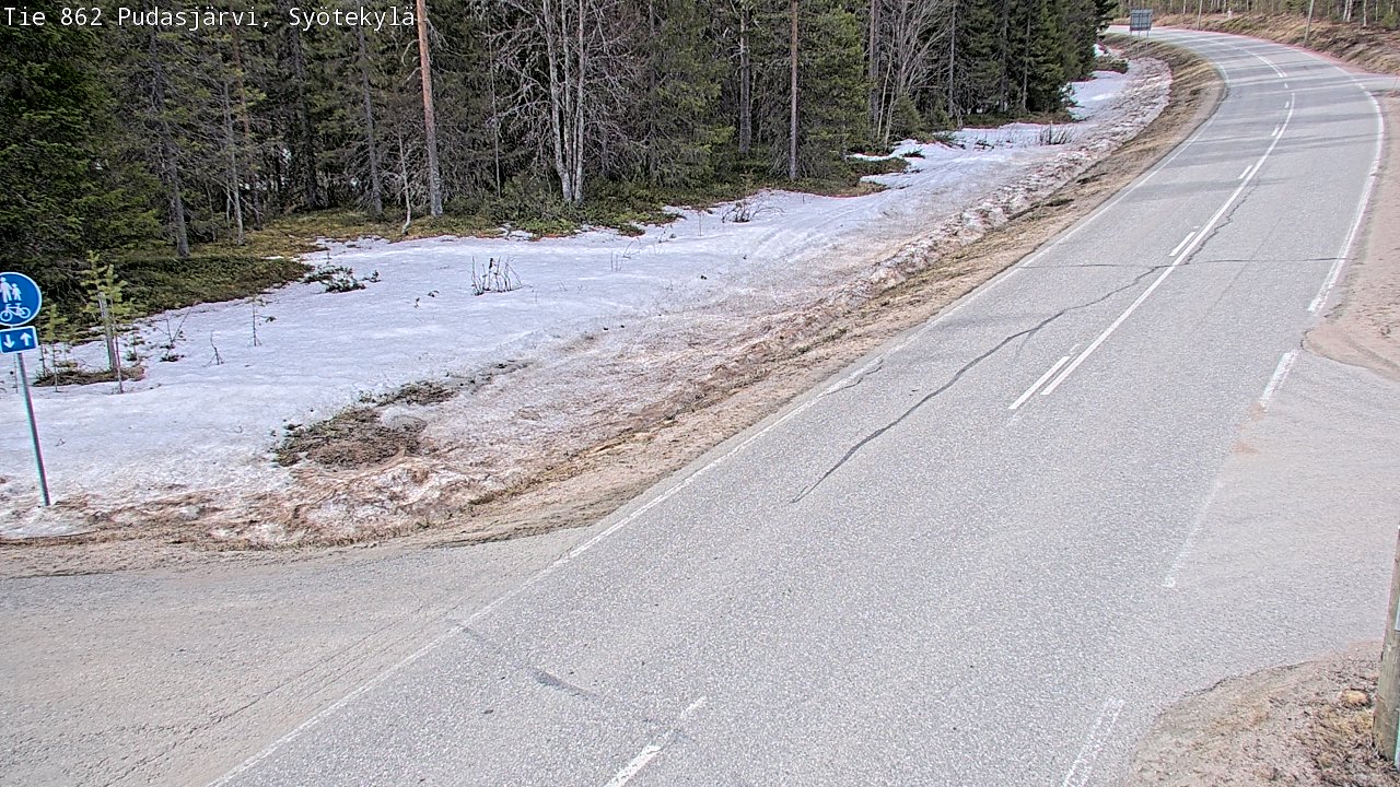 Weather Camera Image Väg 862 Pudasjärvi, Syötekylä, Pudasjärvi, Pohjois-Pohjanmaa