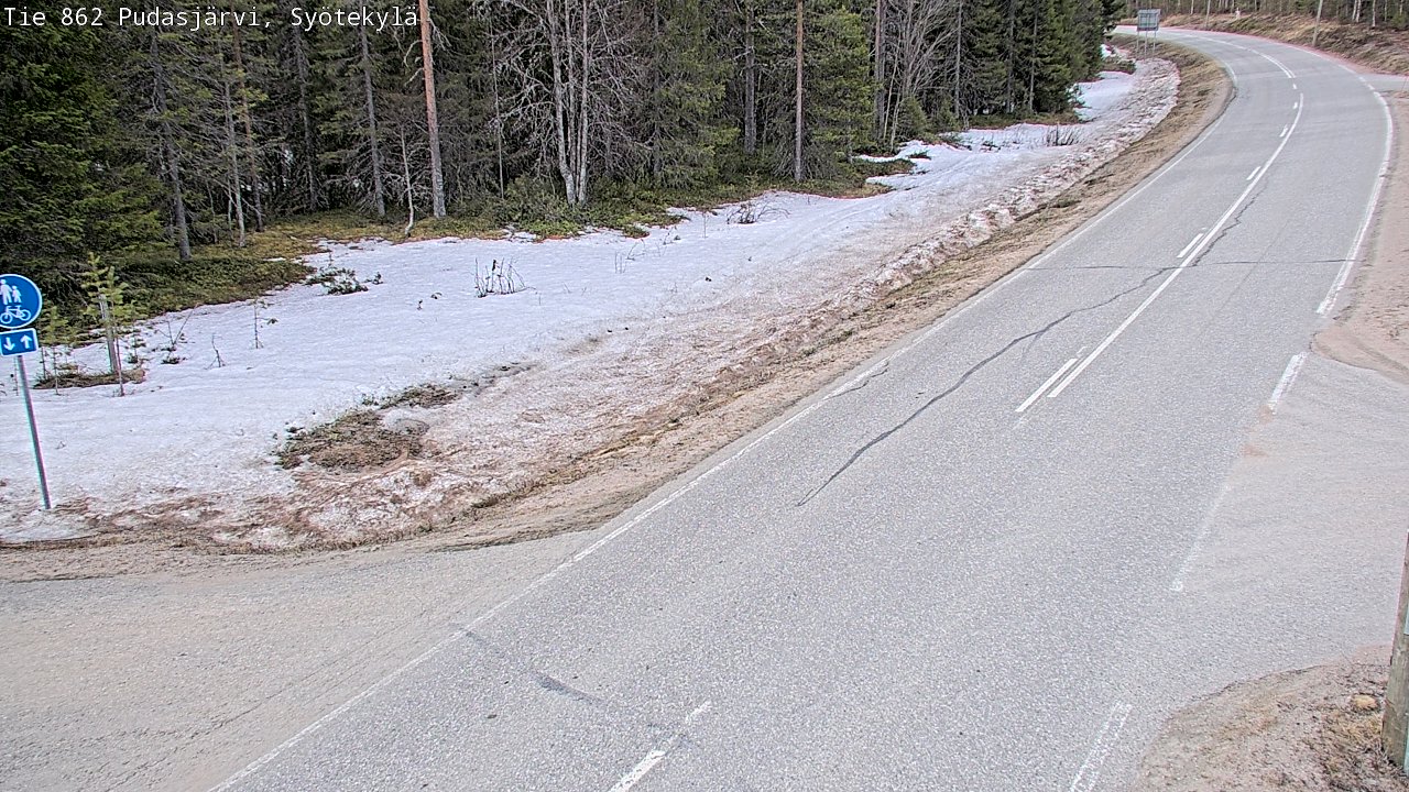 Weather Camera Image Väg 862 Pudasjärvi, Syötekylä, Pudasjärvi, Pohjois-Pohjanmaa
