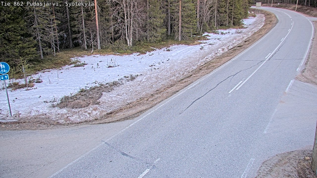 Weather Camera Image Väg 862 Pudasjärvi, Syötekylä, Pudasjärvi, Pohjois-Pohjanmaa