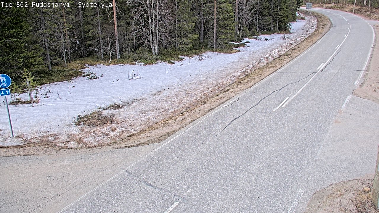 Weather Camera Image Väg 862 Pudasjärvi, Syötekylä, Pudasjärvi, Pohjois-Pohjanmaa
