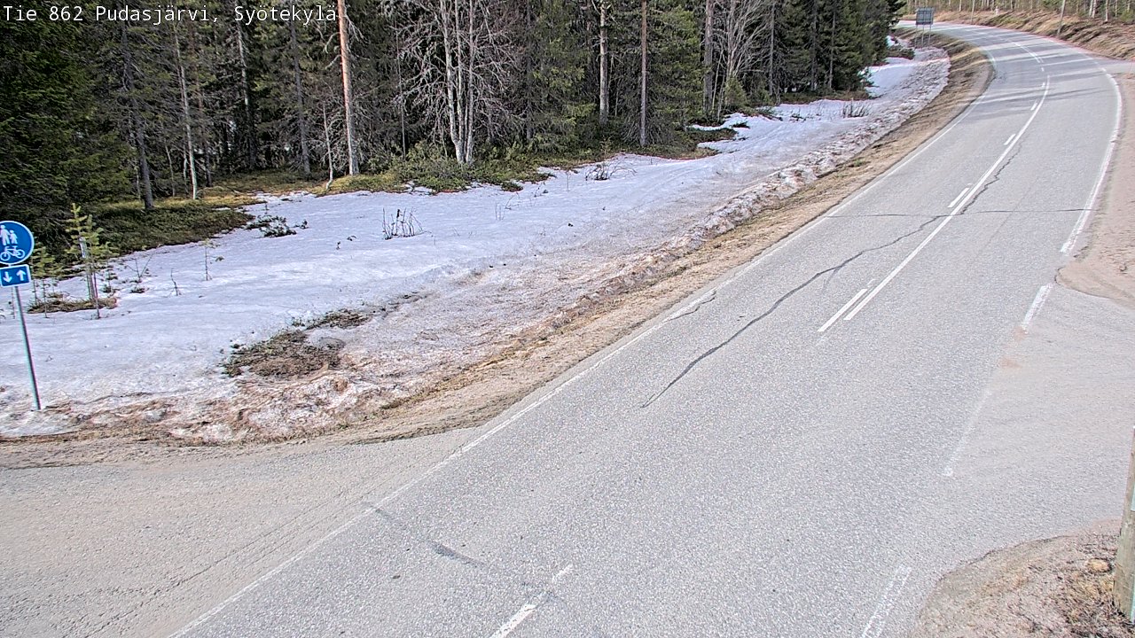 Weather Camera Image Väg 862 Pudasjärvi, Syötekylä, Pudasjärvi, Pohjois-Pohjanmaa